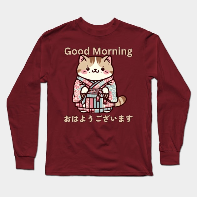 Good morning cat Long Sleeve T-Shirt by Japanese Fever